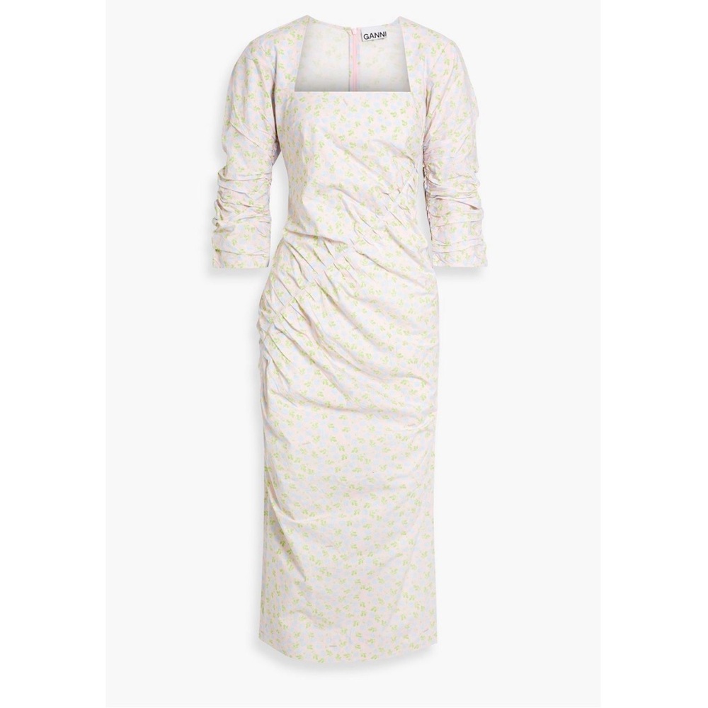 Ganni pleated, pleated, poplin midi floral dress! 100% organic cotton!